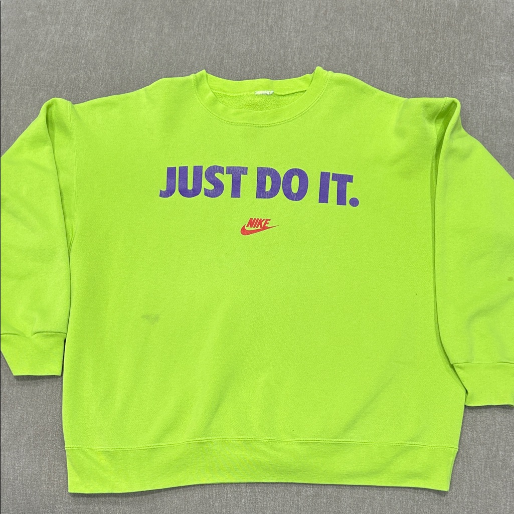 Vintage 90s Nike Neon Green Sweatshirt With Purple And Red Accents